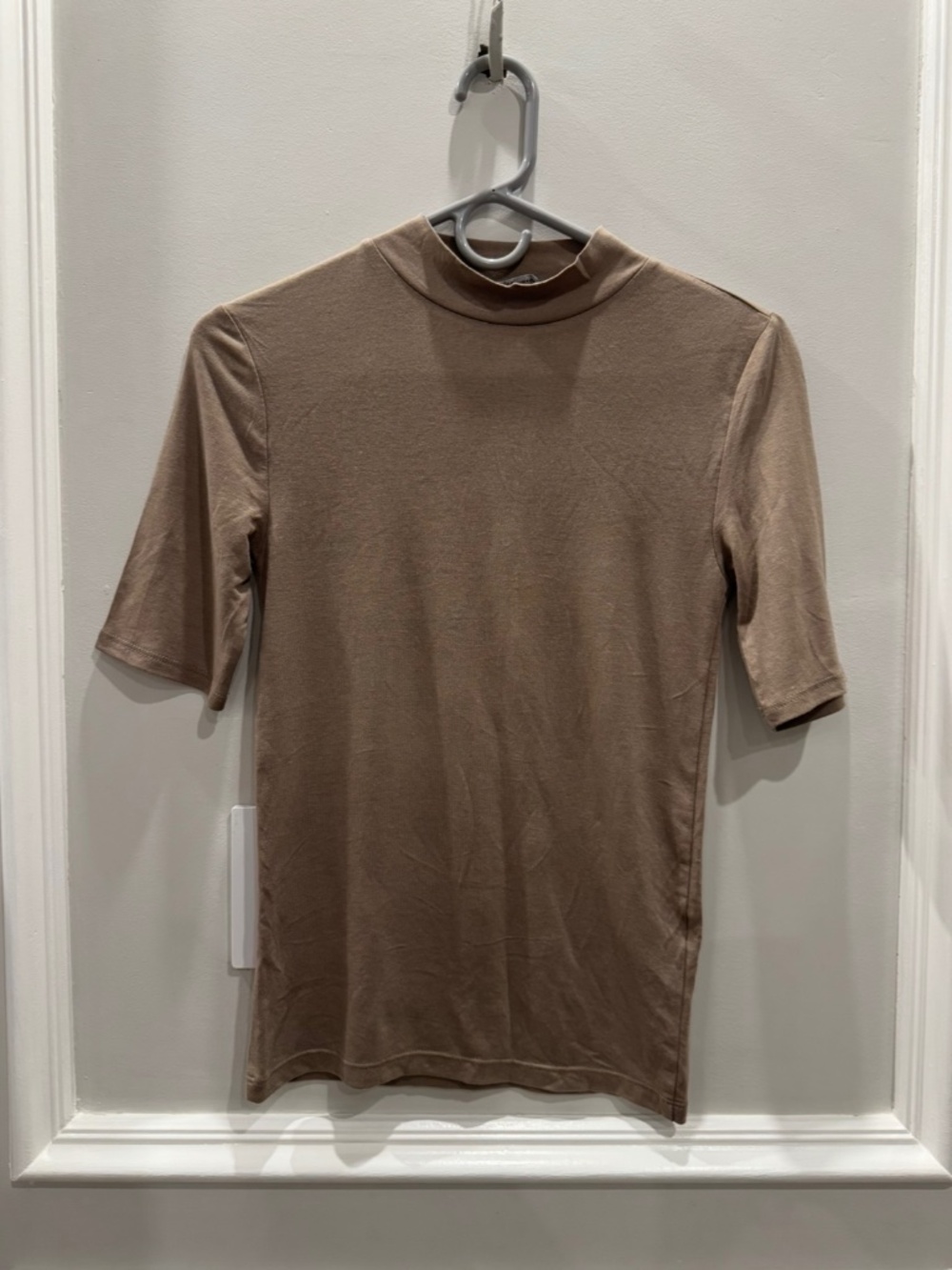 ZARA Taupe Mock Neck Short Sleeve Top Size S